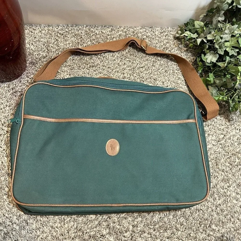 VTG Polo Ralph Lauren Shoulder Laptop Messenger Bag Green Brown Travel